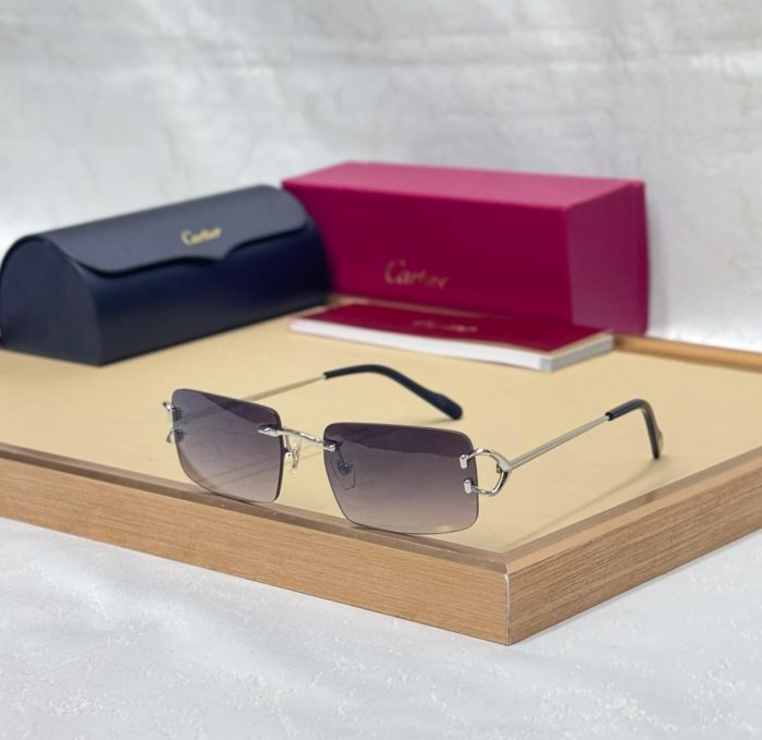Cartier Black & Silver Rimless Sunglasses