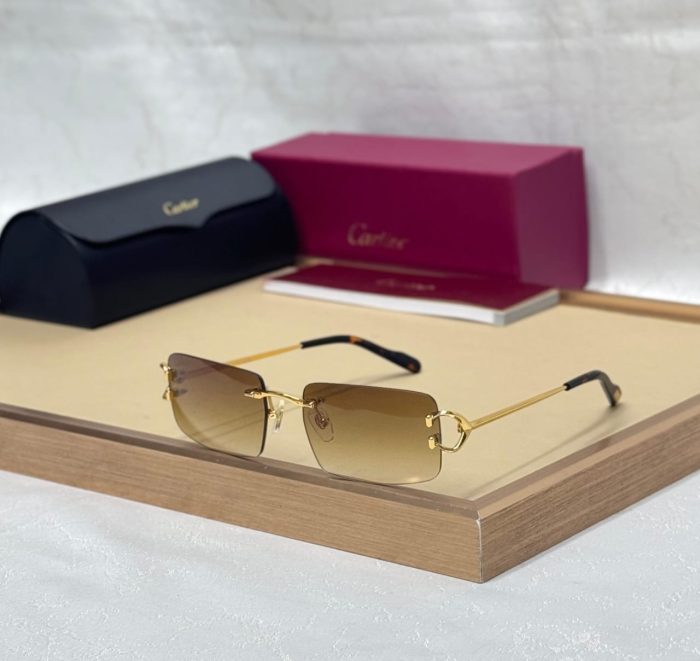 Cartier Brown & Golden Rimless Sunglasses