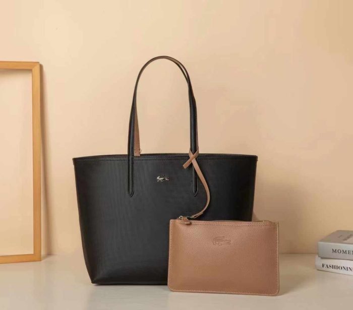Lacoste Women's Black & Sand Reversible Tote Bag 47cm 2 Piece