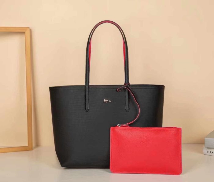 Lacoste Women's Black & Red Reversible Tote Bag 47cm 2 Piece