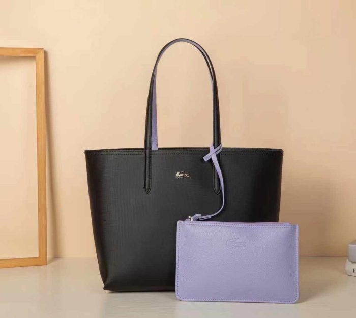 Lacoste Women's Black & Teal light Reversible Tote Bag 47cm 2 Piece