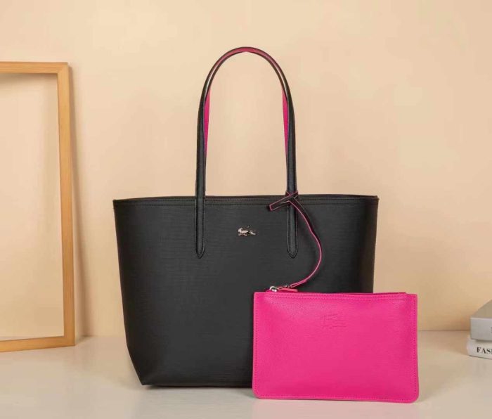 Lacoste Women's Pink & Black  Reversible Tote Bag 47cm 2 Piece