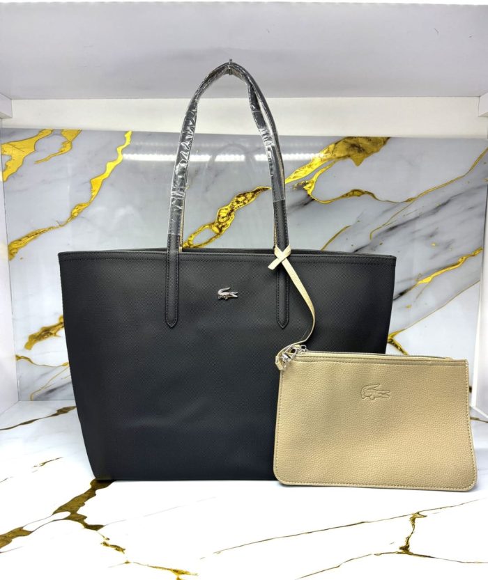 Lacoste Women's Black & Cream  Reversible Tote Bag 47cm 2 Piece