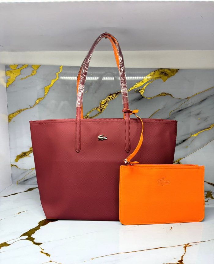 Lacoste Women's Orange & Tan Reversible Tote Bag 47cm 2 Piece