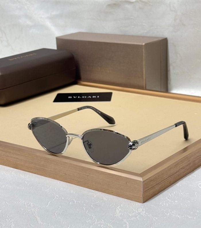 Bulgari Cat-Eye Sunglasses With Sliver Metal Frames And Gray Lenses