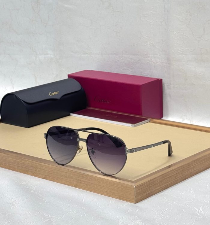 Cartier Classic Aviator Sunglasses With A Silver -Metal Frame And  Gray Lenses
