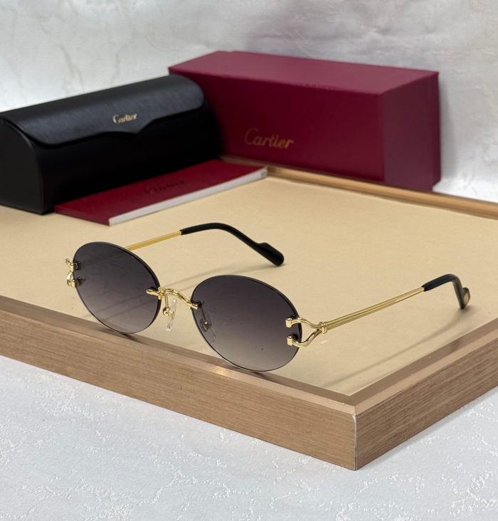Cartier CT0551S Signature C de Cartier Oval Sunglasses With Gold-Finish Metal Frames And Grey Lenses