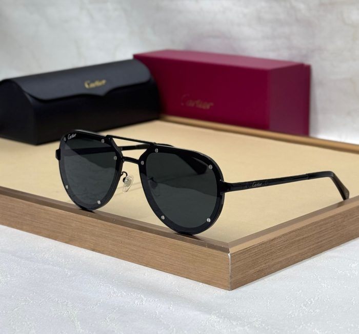 Cartier Santos de Cartier CT0195S Pilot-Shape Sunglasses In Black Titanium With Dark Gray Lens