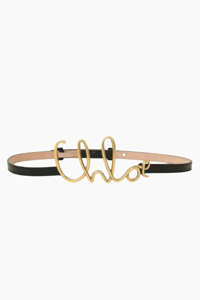 Chloé Iconic Small Leather Belt In Black Calfskin With A Gold-Tone Logo Buckle