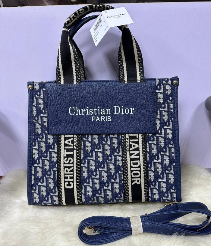 Dior Book Tote In Blue Dior Oblique Embroidery And Calfskin
