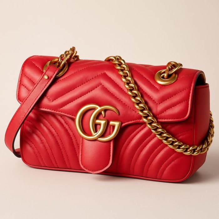 Gucci GG Marmont Small Matelassé Leather Shoulder Bag in Red with Double G and Gold-Tone Hardware