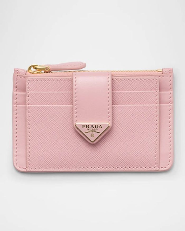 Prada Saffiano Leather Flap Card Holder In Light Pink