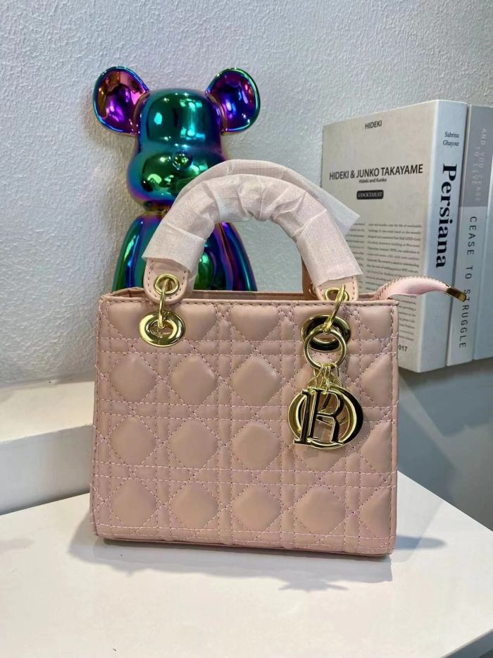 Dior Mini Lady Powder Pink Cannage Lambskin with pale Gold-finish Metal D.I.O.R. Charms