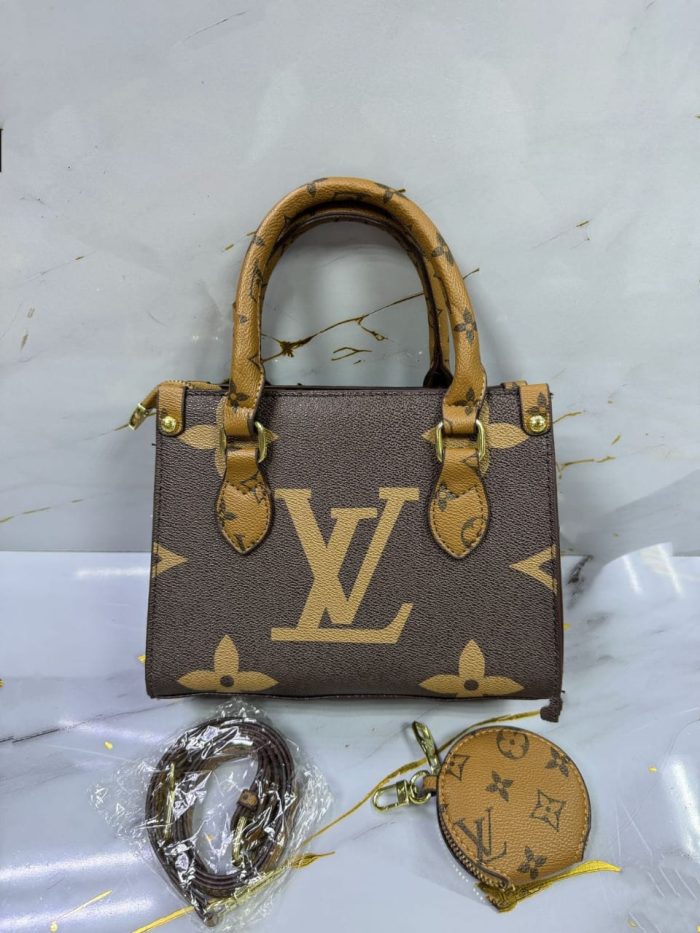 Louis Vuitton OnTheGo BB tote bag in the brand's signature brown monogram canvas