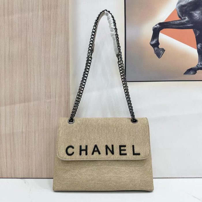 Chanel Deauville top handle canvas tote bag in beige
