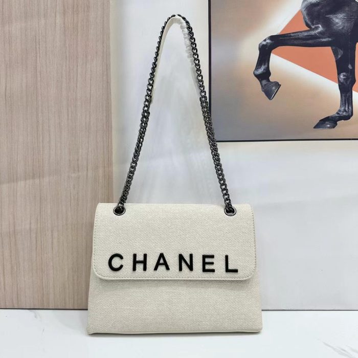 Chanel Deauville top handle canvas tote bag in white