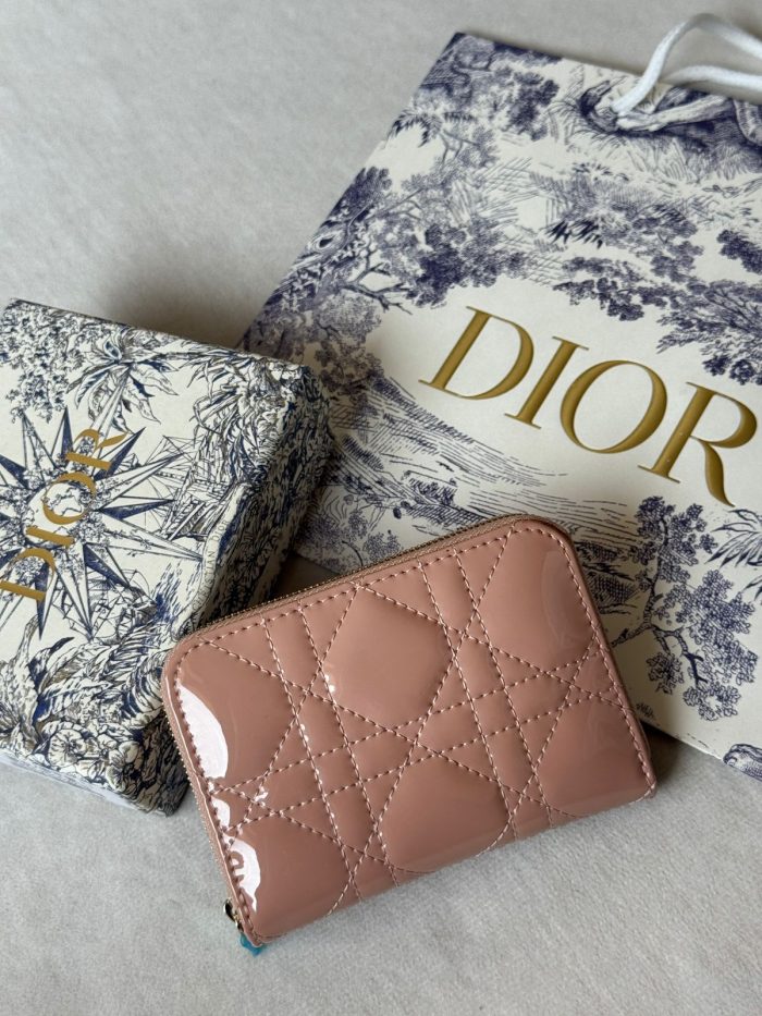 Lady Dior Patent Cannage Zip Wallet in Blush Pink
