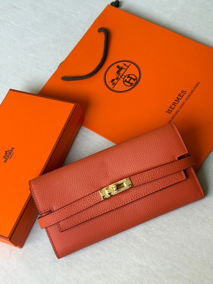 Hermès Kelly wallet in orange epsom leather with gold-toned hardware