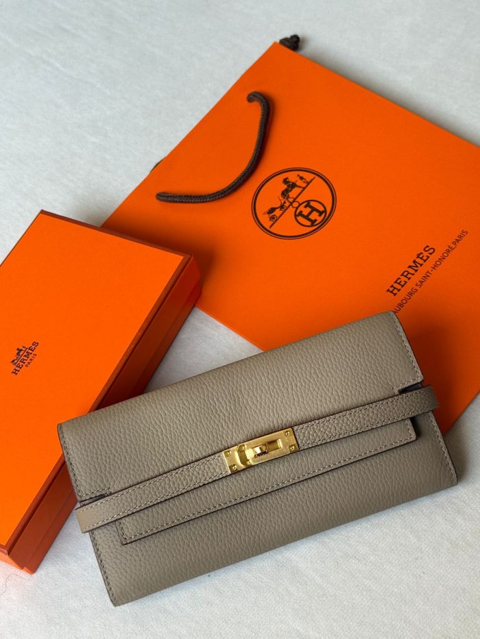 Hermès Kelly Long Wallet in Gris Etain leather