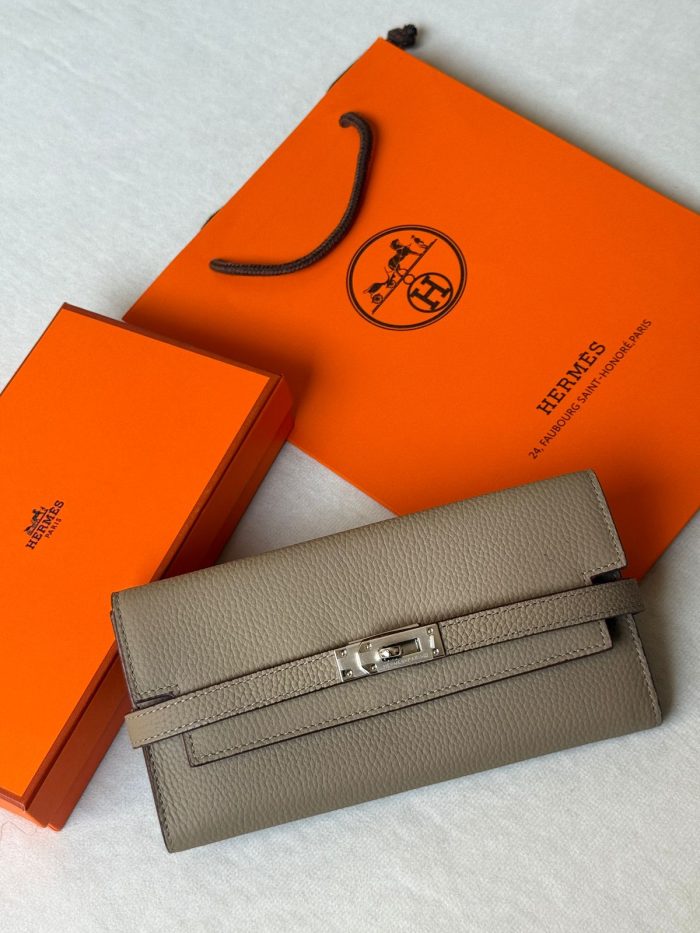 Hermès Kelly Long Wallet in Gris Tourterelle leather