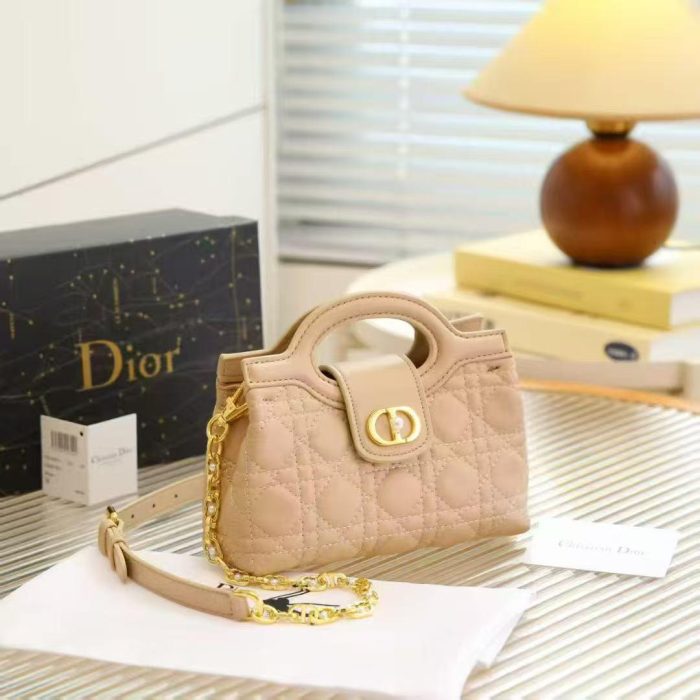 Dior Jolie Top Handle Bag in Beige calfskin