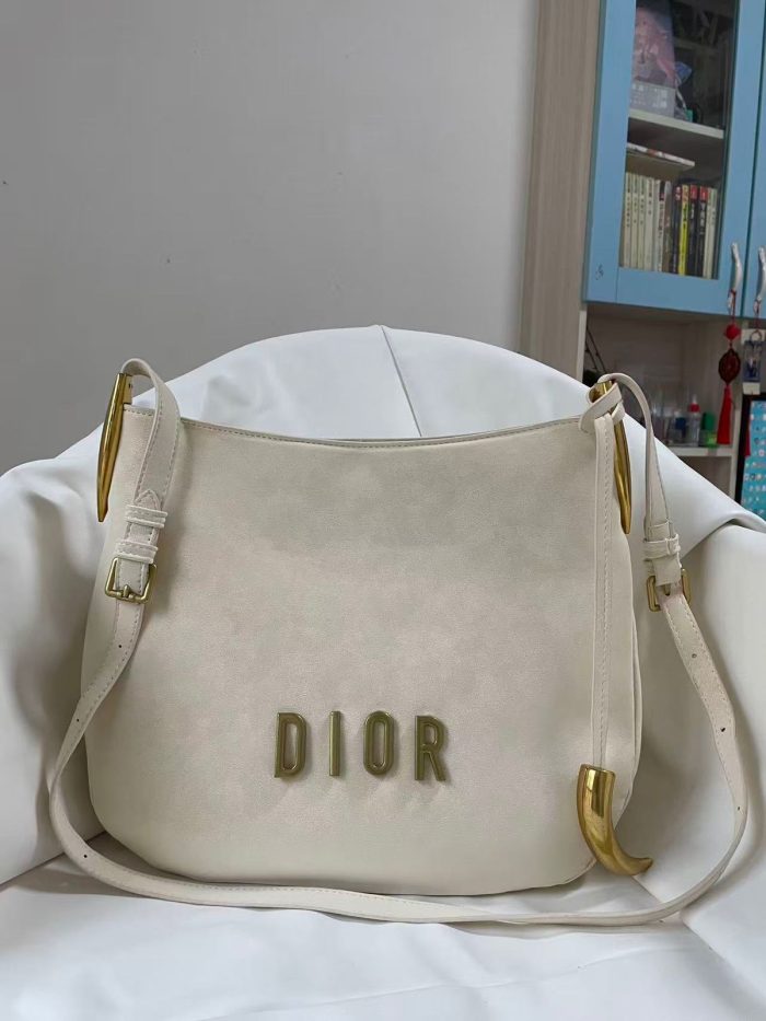 Christian Dior Hobo Bag in White with Gold-Tone Hardware 35cm