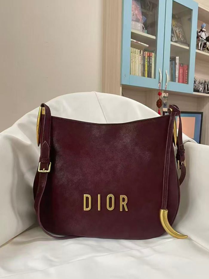 Christian Dior Hobo Bag in Burgundy with Gold-Tone Hardware 35cm