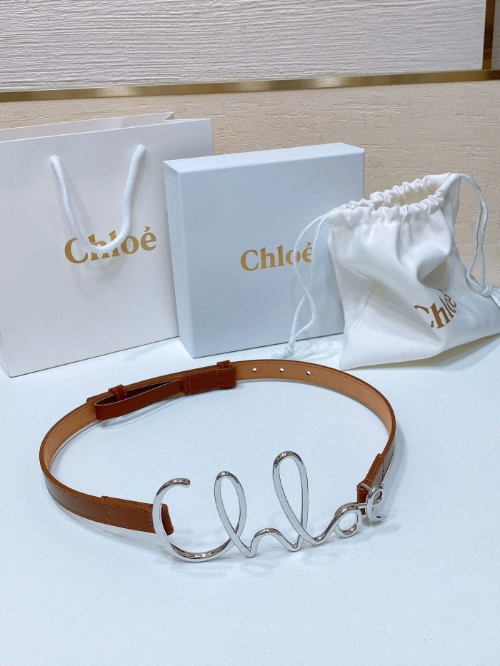 Chloé Iconic Small Leather Belt In Brown Calfskin With A Silver-Tone Logo Buckle