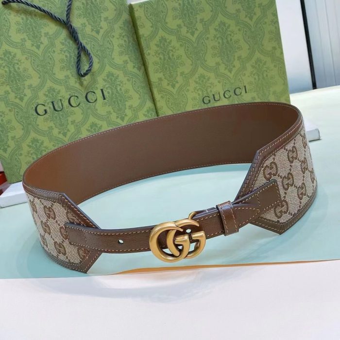 Gucci Marmont Gg Supreme Logo Canvas & Leather Brown Belt