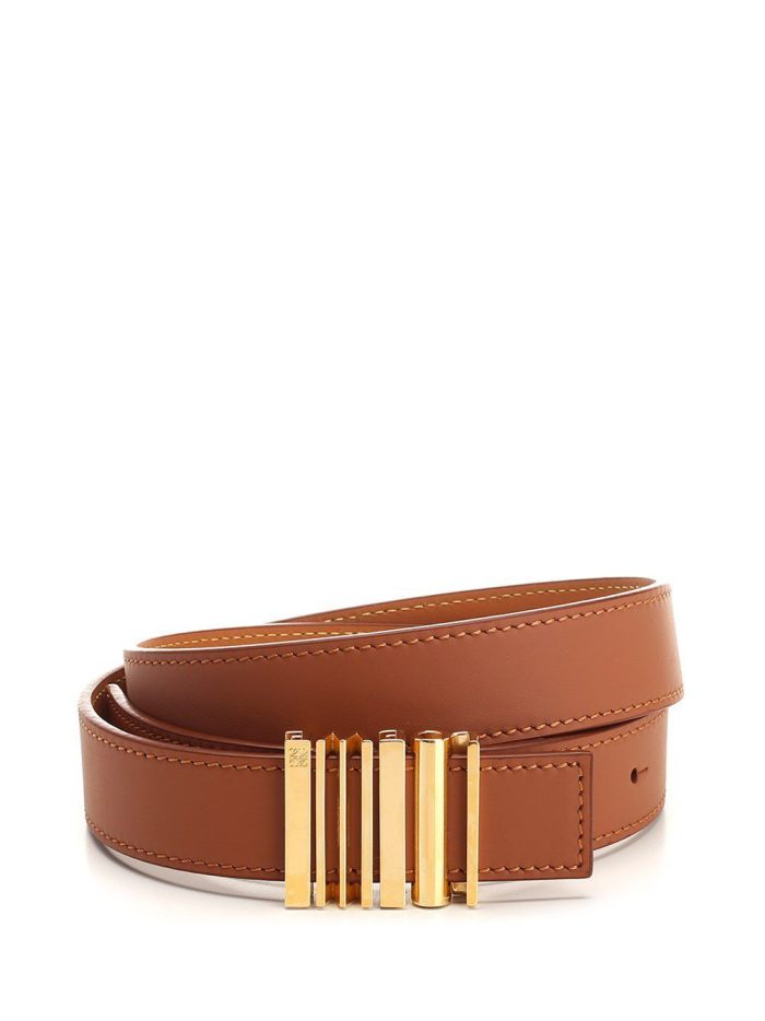 Loewe Graphic Belt In Classic Brown Calfskin Leather With A  Polished Gold-Tone Graphic Buckle