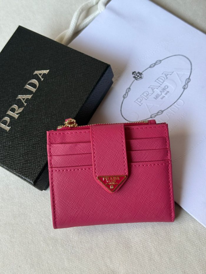 Prada Saffiano Leather Flap Card Holder In Fuchsia Pink