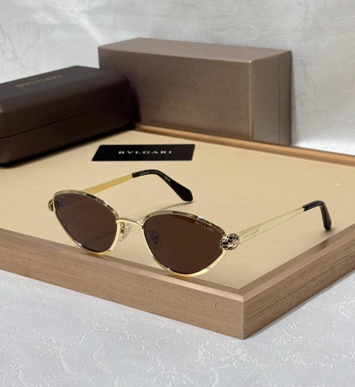 Bvlgari Cat-Eye Sunglasses With Gold-Tone Metal Frames And Brown Lenses