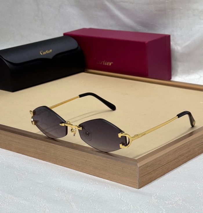 Cartier Panthère Losange (CT0433S) Sunglasses With  Golden Finish Frame And Gray Lenses.