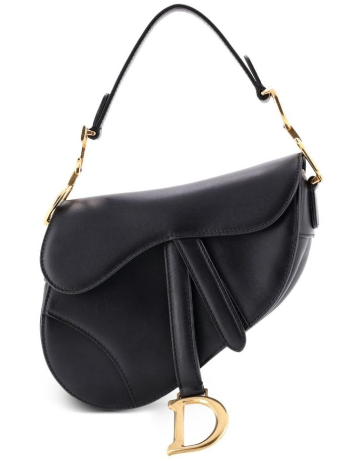 Christian Dior Saddle bag in black grained calfskin with a "CD" signature strap