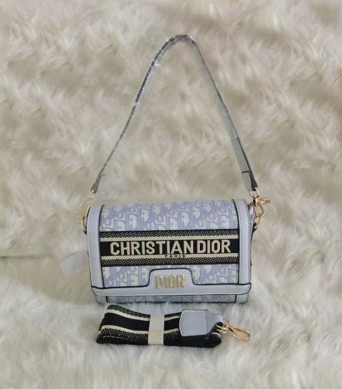 Christian Dior Small Dior Camp Bag  Blue  And White Dior Oblique Embroidery