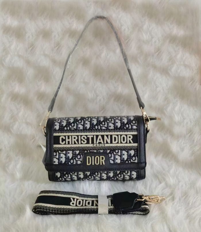 Christian Dior Small Dior Camp Bag  Black  And White Dior Oblique Embroidery