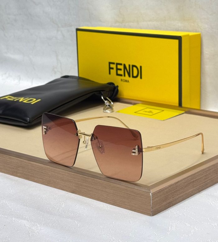 Fendi First Crystal FE4082US Geometric Sunglasses With Gold-Tone Metal Frame And Camel Brown lenses