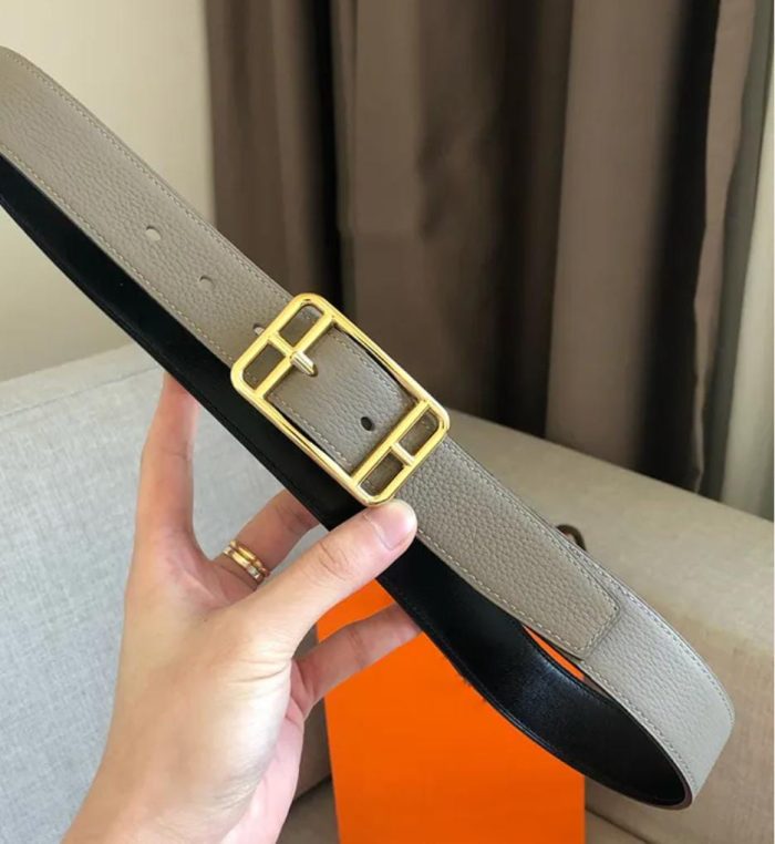 Hermès Pop H 15 Belts In Epsom Leather With Gold logo And Gray Hardware