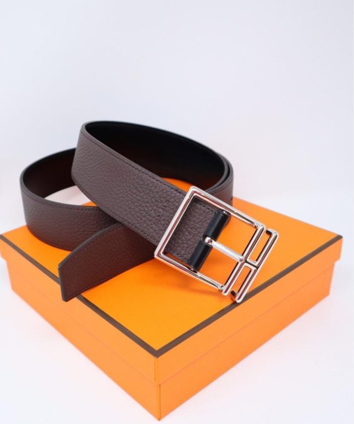 Hermès Pop H 15 Belts In Epsom Leather With Silver  logo And Dark Brown Hardware