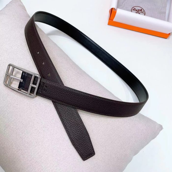 Hermès Pop H 15 Belts In Epsom Leather With Silver  logo And Black Hardware