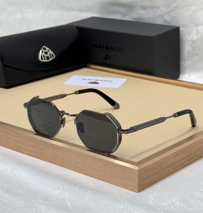 Maybach 2185 Hexagonal Silver Metal Sunglasses With Black Lenses