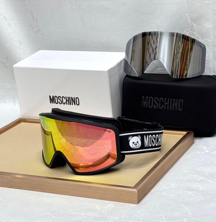 Moschino Ski Goggles With Yellow Branding On The Strap With Black Lense