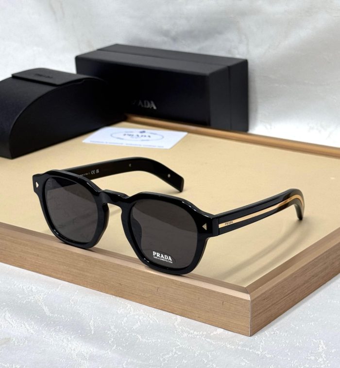 Prada PR A16S Phantos-Shape Sunglasses in Black acetate with Dark Grey lenses