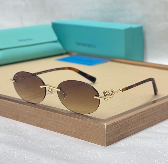 Tiffany & Co. TF 3104D Unisex Oval Sunglasses With  Gold Metal Frame And Brown Lenses