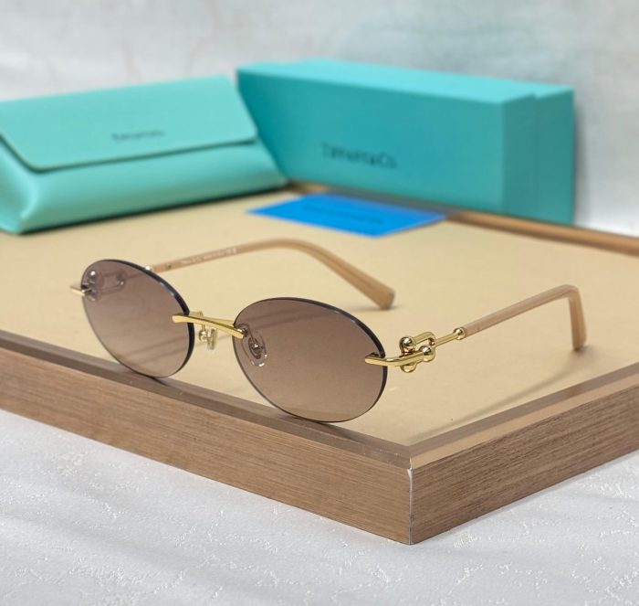 Tiffany & Co. TF 3104D Unisex Oval Sunglasses With  Gold Metal Frame And  Camel Brown Lenses