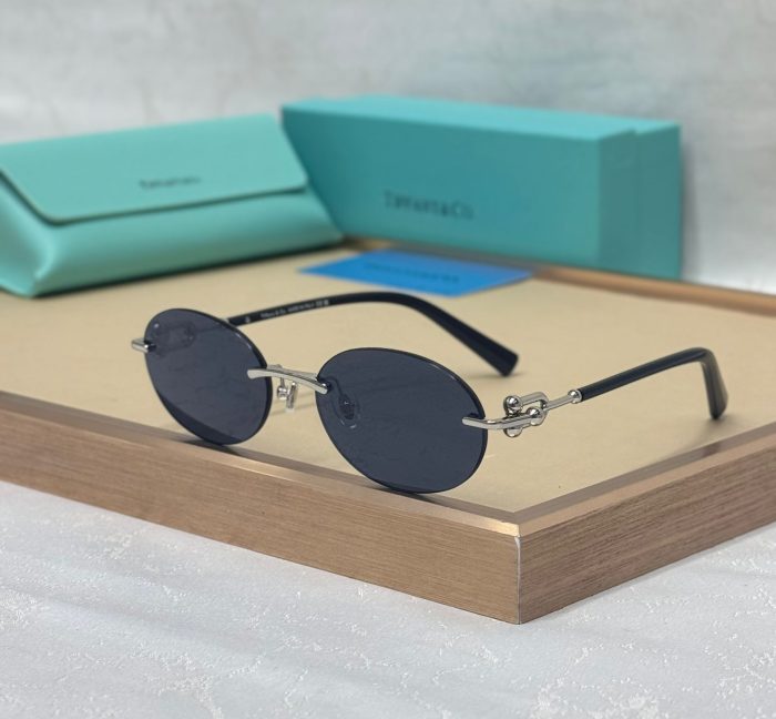 Tiffany & Co. TF 3104D Unisex Oval Sunglasses With  Silver- Metal Frame And  Blue Lenses
