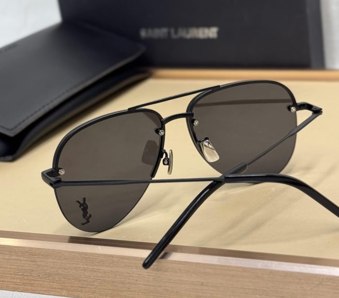 Saint Laurent Classic 11 M Aviator Sunglasses With  Black Frames And Black Tinted Lenses