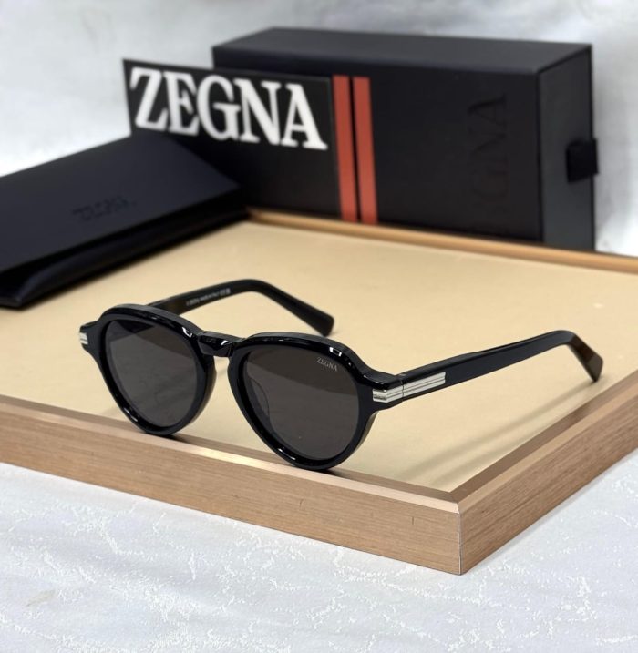 Zegna EZ0252 Round Sunglasses with a Black frame and Dark lenses.