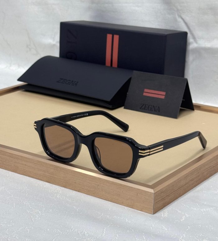Zegna black Geometric-Frame Sunglasses With Gold-Metal With Brown Lense