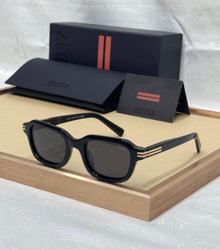 Zegna black Geometric-Frame Sunglasses With Gold-Metal With Black lense